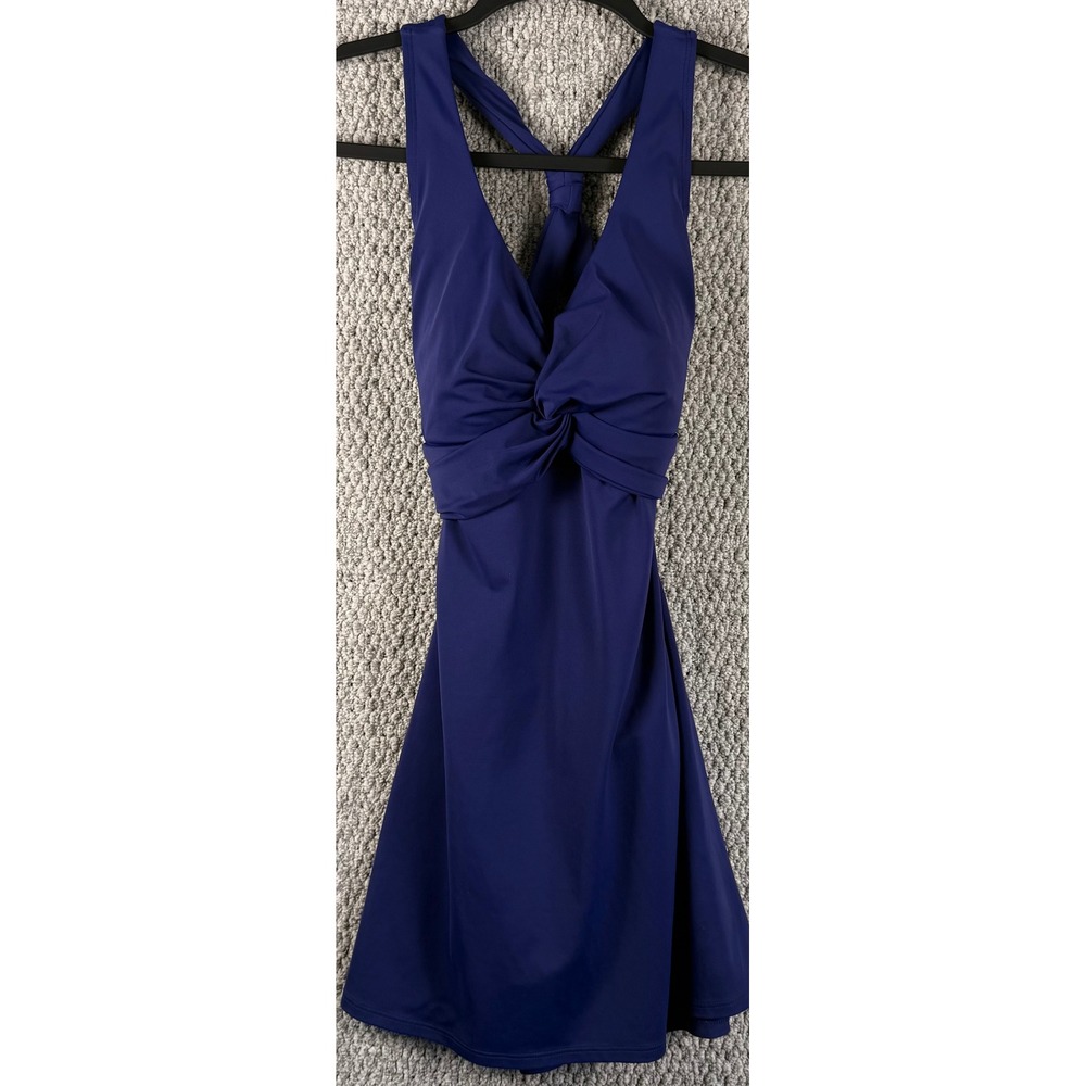L.L. Bean Swim Dress Size 4 Purple Twist Front V-Neck UPF 50+ Modest Swimsuit